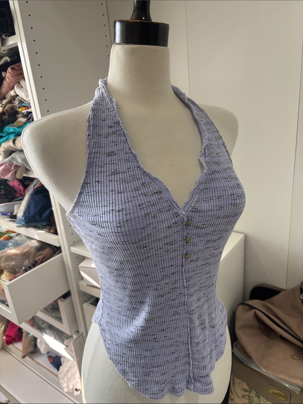 Pilcro Lavender Ribbed Halter Tank with Button Front - Picture 7 of 16
